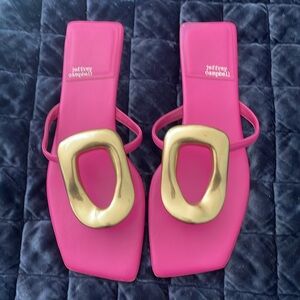 Jeffrey Campbell pink and gold flat sandals 9.5